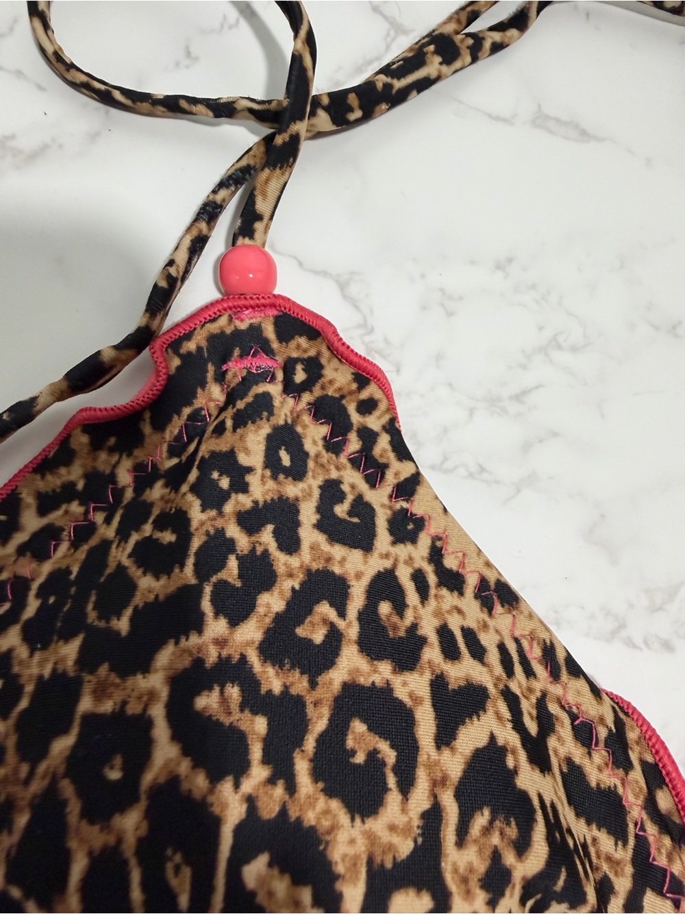 Vintage Y2K Xhilaration Leopard Print Bikini with Pink Ruffle Beaded‎ Trim -- S - Picture 12 of 15